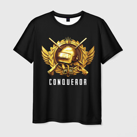 Мужская футболка 3D с принтом Завоеватель PUBG в Тюмени, 100% полиэфир | прямой крой, круглый вырез горловины, длина до линии бедер | conqueror | esports | grandmaster | pubg | pubg mobile | завоеватель