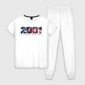 Женская пижама хлопок с принтом 2001: Space Odyssey в Тюмени, 100% хлопок | брюки и футболка прямого кроя, без карманов, на брюках мягкая резинка на поясе и по низу штанин | 