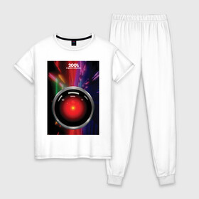 Женская пижама хлопок с принтом HAL 9000 в Тюмени, 100% хлопок | брюки и футболка прямого кроя, без карманов, на брюках мягкая резинка на поясе и по низу штанин | 