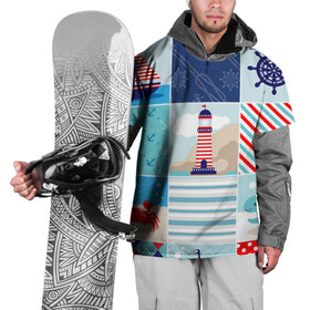 Накидка на куртку 3D с принтом Моряк  в Тюмени, 100% полиэстер |  | Тематика изображения на принте: вода | краб | маяк | море | моряк | океан | парус | полосы | черепаха | штурвал | яхта