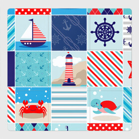 Магнитный плакат 3Х3 с принтом Моряк  в Тюмени, Полимерный материал с магнитным слоем | 9 деталей размером 9*9 см | Тематика изображения на принте: вода | краб | маяк | море | моряк | океан | парус | полосы | черепаха | штурвал | яхта