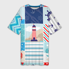 Платье-футболка 3D с принтом Моряк в Тюмени,  |  | вода | краб | маяк | море | моряк | океан | парус | полосы | черепаха | штурвал | яхта