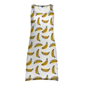 Платье-майка 3D с принтом Бананы в Тюмени, 100% полиэстер | полуприлегающий силуэт, широкие бретели, круглый вырез горловины, удлиненный подол сзади. | banana | vegan | абстракция банан | банан | бананы | веган | веганам | веганский | гавайский | еда | желтый | летний | лето | паттерн | правильное питание | рисунок банан | рисунок линией | фрукты