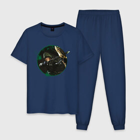 Мужская пижама хлопок с принтом Green Arrow в Тюмени, 100% хлопок | брюки и футболка прямого кроя, без карманов, на брюках мягкая резинка на поясе и по низу штанин
 | arrow | oliver queen | vdzabma | оливер куинн | стрела