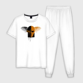 Мужская пижама хлопок с принтом Deathstroke в Тюмени, 100% хлопок | брюки и футболка прямого кроя, без карманов, на брюках мягкая резинка на поясе и по низу штанин
 | arrow | deathstroke | vdzabma | детстроук | стрела