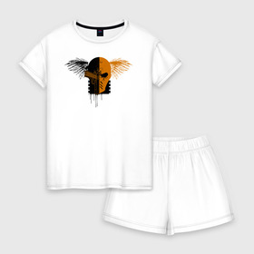 Женская пижама с шортиками хлопок с принтом Deathstroke в Тюмени, 100% хлопок | футболка прямого кроя, шорты свободные с широкой мягкой резинкой | arrow | deathstroke | vdzabma | детстроук | стрела