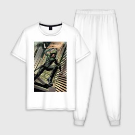 Мужская пижама хлопок с принтом Green Arrow в Тюмени, 100% хлопок | брюки и футболка прямого кроя, без карманов, на брюках мягкая резинка на поясе и по низу штанин
 | arrow | oliver queen | vdzabma | оливер куинн | стрела