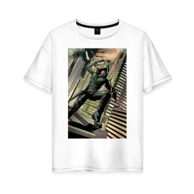 Женская футболка хлопок Oversize с принтом Green Arrow в Тюмени, 100% хлопок | свободный крой, круглый ворот, спущенный рукав, длина до линии бедер
 | arrow | oliver queen | vdzabma | оливер куинн | стрела
