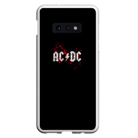 Чехол для Samsung S10E с принтом AC DC в Тюмени, Силикон | Область печати: задняя сторона чехла, без боковых панелей | ac dc | ангус янг | блюз рок | бон скотт | брайан джонсон | кровь | музыка | рок | рок группа | рок н ролл | фанатам | хард рок | хеви метал | черный