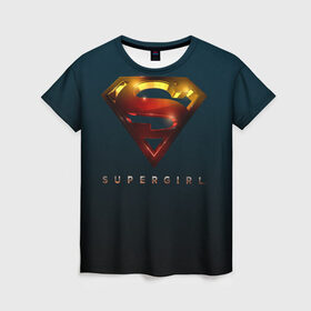 Женская футболка 3D с принтом Supergirl Logo в Тюмени, 100% полиэфир ( синтетическое хлопкоподобное полотно) | прямой крой, круглый вырез горловины, длина до линии бедер | supergirl | vdzabma | супергерл
