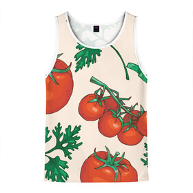 Мужская майка 3D с принтом Летние овощи в Тюмени, 100% полиэстер | круглая горловина, приталенный силуэт, длина до линии бедра. Пройма и горловина окантованы тонкой бейкой | 3d | зелень | летние | лето | лук | овощи | петрушка | помидоры | популярные | томаты