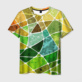 Мужская футболка 3D с принтом Мозаика в Тюмени, 100% полиэфир | прямой крой, круглый вырез горловины, длина до линии бедер | бирюзовый | зелёный | мозаика | синий | стекло
