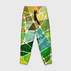 Детские брюки 3D с принтом Мозаика в Тюмени, 100% полиэстер | манжеты по низу, эластичный пояс регулируется шнурком, по бокам два кармана без застежек, внутренняя часть кармана из мелкой сетки | бирюзовый | зелёный | мозаика | синий | стекло
