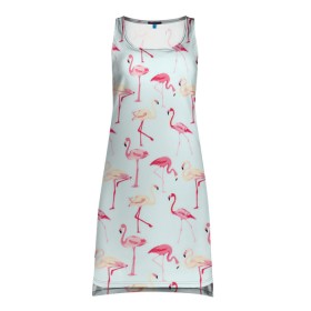 Платье-майка 3D с принтом Фламинго в Тюмени, 100% полиэстер | полуприлегающий силуэт, широкие бретели, круглый вырез горловины, удлиненный подол сзади. | красный | птица | розовая птица | розовый | фламинго
