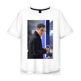Мужская футболка хлопок Oversize с принтом Harrison Wells в Тюмени, 100% хлопок | свободный крой, круглый ворот, “спинка” длиннее передней части | harrison wells | the flash | vdzabma | флэш | харрисон уэллс