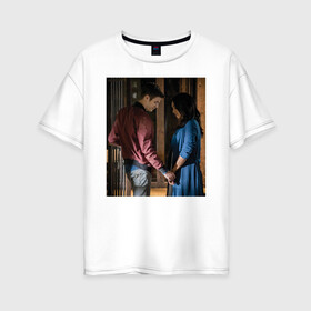 Женская футболка хлопок Oversize с принтом Barry & Iris в Тюмени, 100% хлопок | свободный крой, круглый ворот, спущенный рукав, длина до линии бедер
 | barry allen | iris west | the flash | vdzabma | westallen | айрис уэст | барри аллен | флэш