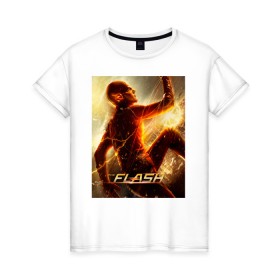 Женская футболка хлопок с принтом The Flash в Тюмени, 100% хлопок | прямой крой, круглый вырез горловины, длина до линии бедер, слегка спущенное плечо | barry allen | the flash | vdzabma | барри аллен | флэш