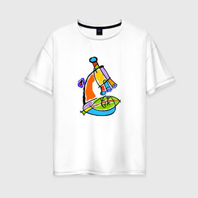 Женская футболка хлопок Oversize с принтом Микроскоп в Тюмени, 100% хлопок | свободный крой, круглый ворот, спущенный рукав, длина до линии бедер
 | микроскоп | наука | рисунок | электронный
