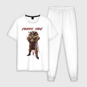Мужская пижама хлопок с принтом Shao Kahn в Тюмени, 100% хлопок | брюки и футболка прямого кроя, без карманов, на брюках мягкая резинка на поясе и по низу штанин
 | Тематика изображения на принте: 