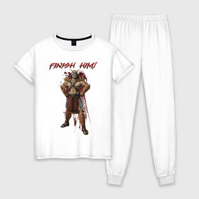 Женская пижама хлопок с принтом Shao Kahn в Тюмени, 100% хлопок | брюки и футболка прямого кроя, без карманов, на брюках мягкая резинка на поясе и по низу штанин | Тематика изображения на принте: 