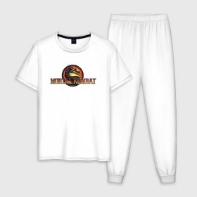 Мужская пижама хлопок с принтом Mortal Kombat в Тюмени, 100% хлопок | брюки и футболка прямого кроя, без карманов, на брюках мягкая резинка на поясе и по низу штанин
 | Тематика изображения на принте: logo | mortal kombat | vdkarsve | логотип | мк 9 | мортал комбат