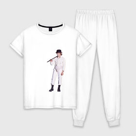 Женская пижама хлопок с принтом Заводной апельсин в Тюмени, 100% хлопок | брюки и футболка прямого кроя, без карманов, на брюках мягкая резинка на поясе и по низу штанин | 