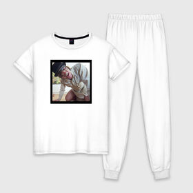 Женская пижама хлопок с принтом Заводной апельсин в Тюмени, 100% хлопок | брюки и футболка прямого кроя, без карманов, на брюках мягкая резинка на поясе и по низу штанин | 
