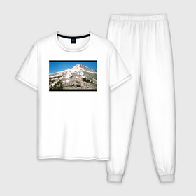 Мужская пижама хлопок с принтом The Shining Landscape в Тюмени, 100% хлопок | брюки и футболка прямого кроя, без карманов, на брюках мягкая резинка на поясе и по низу штанин
 | the shining | vdosadir | горы | пейзаж | сияние | стэнли кубрик