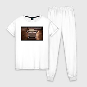 Женская пижама хлопок с принтом The Shining Typewriter Frame в Тюмени, 100% хлопок | брюки и футболка прямого кроя, без карманов, на брюках мягкая резинка на поясе и по низу штанин | the shining | vdosadir | сияние | стэнли кубрик