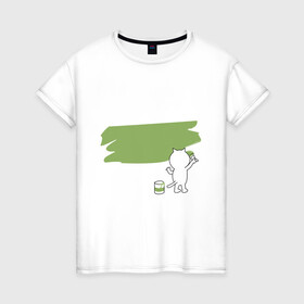 Женская футболка хлопок с принтом  Кошка в Тюмени, 100% хлопок | прямой крой, круглый вырез горловины, длина до линии бедер, слегка спущенное плечо | баннер | звери | картинки | кошка | краска | прикольные | ремонт | творчество | труд