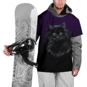 Накидка на куртку 3D с принтом черный кот на фиолетовом фоне в Тюмени, 100% полиэстер |  | акварель | глаза | клево | котейка | котенок | котик | котэ | кошак | кошка | красиво | любителю кошек | модно | мяу | подарок | пушистый | рисунок | стильно | темный | черный кот | шерсть