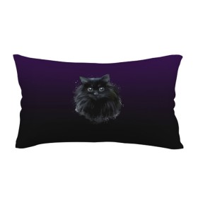 Подушка 3D антистресс с принтом черный кот на фиолетовом фоне в Тюмени, наволочка — 100% полиэстер, наполнитель — вспененный полистирол | состоит из подушки и наволочки на молнии | акварель | глаза | клево | котейка | котенок | котик | котэ | кошак | кошка | красиво | любителю кошек | модно | мяу | подарок | пушистый | рисунок | стильно | темный | черный кот | шерсть