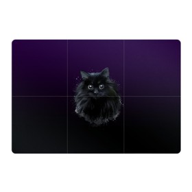 Магнитный плакат 3Х2 с принтом черный кот на фиолетовом фоне в Тюмени, Полимерный материал с магнитным слоем | 6 деталей размером 9*9 см | акварель | глаза | клево | котейка | котенок | котик | котэ | кошак | кошка | красиво | любителю кошек | модно | мяу | подарок | пушистый | рисунок | стильно | темный | черный кот | шерсть