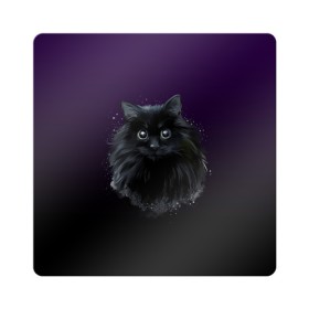 Магнит виниловый Квадрат с принтом черный кот на фиолетовом фоне в Тюмени, полимерный материал с магнитным слоем | размер 9*9 см, закругленные углы | акварель | глаза | клево | котейка | котенок | котик | котэ | кошак | кошка | красиво | любителю кошек | модно | мяу | подарок | пушистый | рисунок | стильно | темный | черный кот | шерсть
