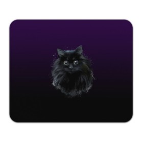 Коврик для мышки прямоугольный с принтом черный кот на фиолетовом фоне в Тюмени, натуральный каучук | размер 230 х 185 мм; запечатка лицевой стороны | акварель | глаза | клево | котейка | котенок | котик | котэ | кошак | кошка | красиво | любителю кошек | модно | мяу | подарок | пушистый | рисунок | стильно | темный | черный кот | шерсть