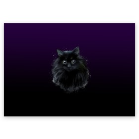 Поздравительная открытка с принтом черный кот на фиолетовом фоне в Тюмени, 100% бумага | плотность бумаги 280 г/м2, матовая, на обратной стороне линовка и место для марки
 | акварель | глаза | клево | котейка | котенок | котик | котэ | кошак | кошка | красиво | любителю кошек | модно | мяу | подарок | пушистый | рисунок | стильно | темный | черный кот | шерсть