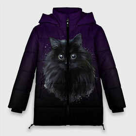 Женская зимняя куртка 3D с принтом черный кот на фиолетовом фоне в Тюмени, верх — 100% полиэстер; подкладка — 100% полиэстер; утеплитель — 100% полиэстер | длина ниже бедра, силуэт Оверсайз. Есть воротник-стойка, отстегивающийся капюшон и ветрозащитная планка. 

Боковые карманы с листочкой на кнопках и внутренний карман на молнии | акварель | глаза | клево | котейка | котенок | котик | котэ | кошак | кошка | красиво | любителю кошек | модно | мяу | подарок | пушистый | рисунок | стильно | темный | черный кот | шерсть