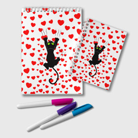 Блокнот с принтом Котейка в Тюмени, 100% бумага | 48 листов, плотность листов — 60 г/м2, плотность картонной обложки — 250 г/м2. Листы скреплены удобной пружинной спиралью. Цвет линий — светло-серый
 | Тематика изображения на принте: animal | cat | love | животное | животные | кот | котенок | кошка | любовь | сердечки | хвост | черная