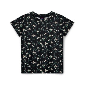 Детская футболка 3D с принтом Сакура на черном в Тюмени, 100% гипоаллергенный полиэфир | прямой крой, круглый вырез горловины, длина до линии бедер, чуть спущенное плечо, ткань немного тянется | сакура | узоры | цветы | черная