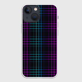 Чехол для iPhone 13 mini с принтом Neon cell в Тюмени,  |  | геометрия | градиент | квадраты | клетка | клетчатый | линии | неоновый | полосы | популярный | разноцветный | решетка | сетка | текстура | фиолетовый | шотландка | яркий