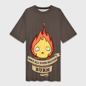 Платье-футболка 3D с принтом Burn emotion в Тюмени,  |  | ведьма пустоши | кальцифер | маркл | пугало | пугало репка | софи | софи хаттер | хаул | хаул пендрагон | ходячий замок | ходячий замок хаула
