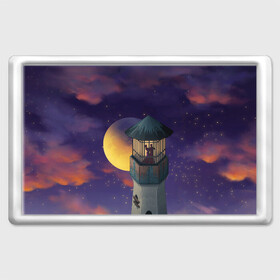 Магнит 45*70 с принтом To the Moon 3D в Тюмени, Пластик | Размер: 78*52 мм; Размер печати: 70*45 | lighthouse | moon | night | pair | silhouettes | stars | to the moon | звёзды | луна | маяк | ночь | пара | силуэты