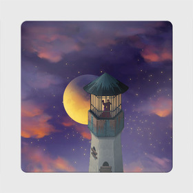 Магнит виниловый Квадрат с принтом To the Moon 3D в Тюмени, полимерный материал с магнитным слоем | размер 9*9 см, закругленные углы | Тематика изображения на принте: lighthouse | moon | night | pair | silhouettes | stars | to the moon | звёзды | луна | маяк | ночь | пара | силуэты