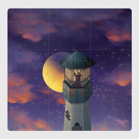 Магнитный плакат 3Х3 с принтом To the Moon 3D в Тюмени, Полимерный материал с магнитным слоем | 9 деталей размером 9*9 см | lighthouse | moon | night | pair | silhouettes | stars | to the moon | звёзды | луна | маяк | ночь | пара | силуэты