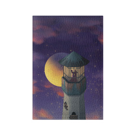 Обложка для паспорта матовая кожа с принтом To the Moon 3D в Тюмени, натуральная матовая кожа | размер 19,3 х 13,7 см; прозрачные пластиковые крепления | lighthouse | moon | night | pair | silhouettes | stars | to the moon | звёзды | луна | маяк | ночь | пара | силуэты
