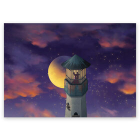 Поздравительная открытка с принтом To the Moon 3D в Тюмени, 100% бумага | плотность бумаги 280 г/м2, матовая, на обратной стороне линовка и место для марки
 | lighthouse | moon | night | pair | silhouettes | stars | to the moon | звёзды | луна | маяк | ночь | пара | силуэты