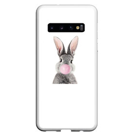 Чехол для Samsung Galaxy S10 с принтом Заяц в Тюмени, Силикон | Область печати: задняя сторона чехла, без боковых панелей | Тематика изображения на принте: бабл гам.милый заяц | животное | зайка | зая | заяц | кролик | с жевачкой