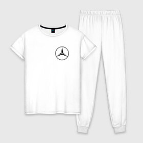 Женская пижама хлопок с принтом Mercedes logo в Тюмени, 100% хлопок | брюки и футболка прямого кроя, без карманов, на брюках мягкая резинка на поясе и по низу штанин | Тематика изображения на принте: benz | logo | mercedes | mercedes benz