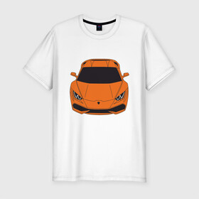 Мужская футболка хлопок Slim с принтом Lamborghini Huracan в Тюмени, 92% хлопок, 8% лайкра | приталенный силуэт, круглый вырез ворота, длина до линии бедра, короткий рукав | huracan | lambo | lamborghini | racecar | sportcar