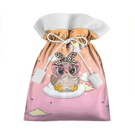 Подарочный 3D мешок с принтом Милая сова на облачках в Тюмени, 100% полиэстер | Размер: 29*39 см | девочка | милашка | милая | милая сова | облака | облачка | сова | сова в очках | сова девочка | совенок | совушка
